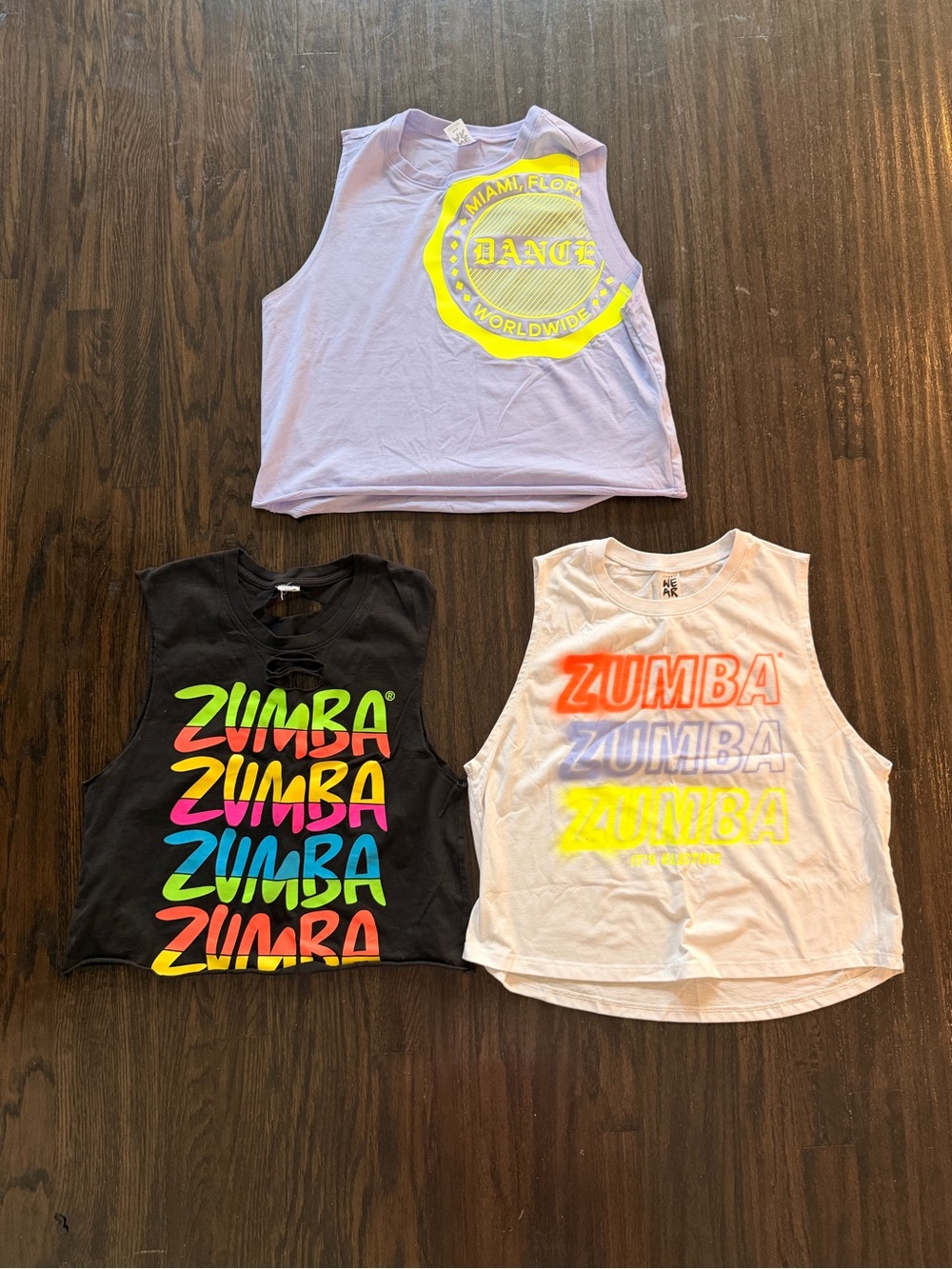 Zumba Fitness Kids Triple Neon Logo Tank Tops - Black, White & Lilac